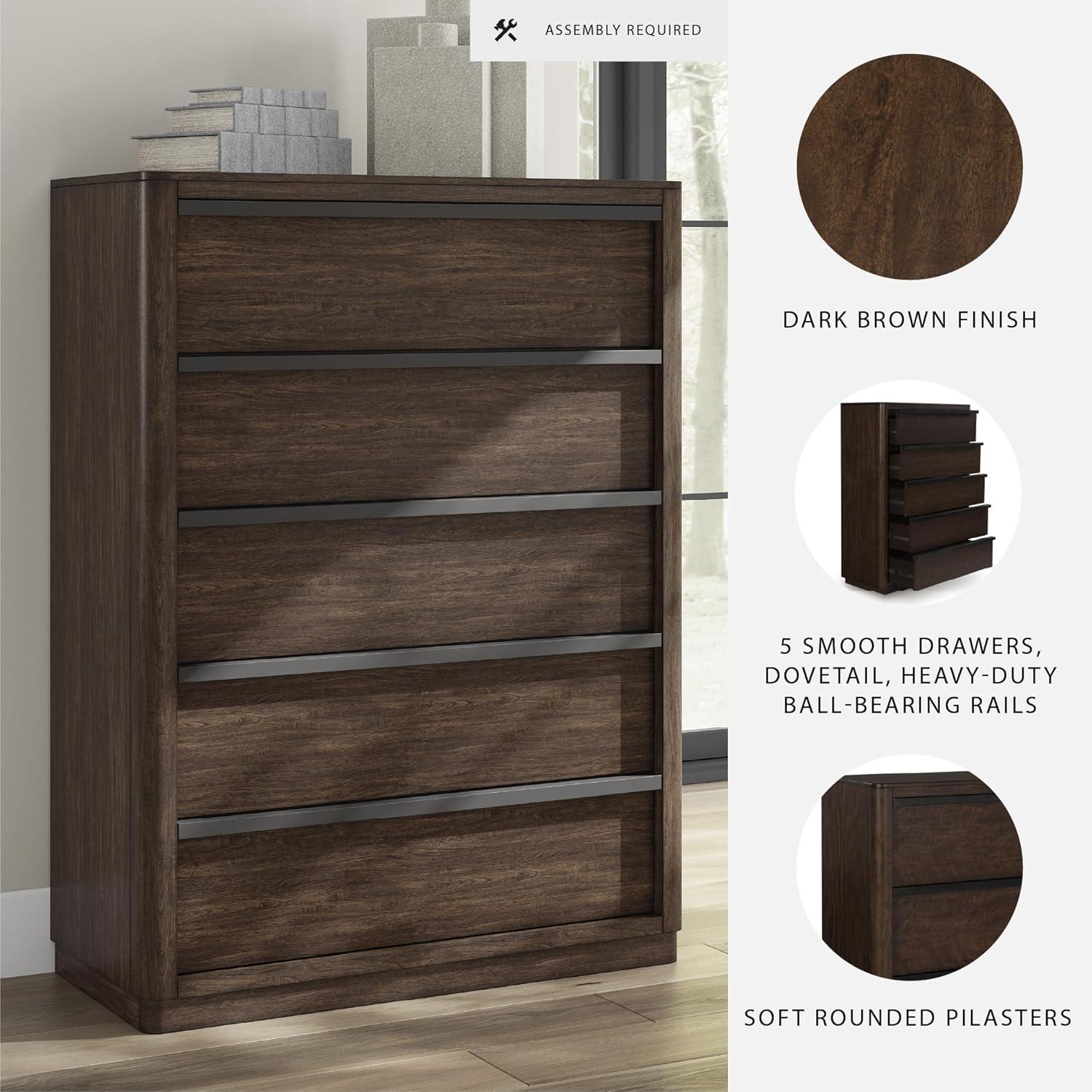 imageSignature Design by Ashley Cielden Coastal 5Drawer Chest of Drawers with Safety Stop and Textured Cane Details Light BrownBrown