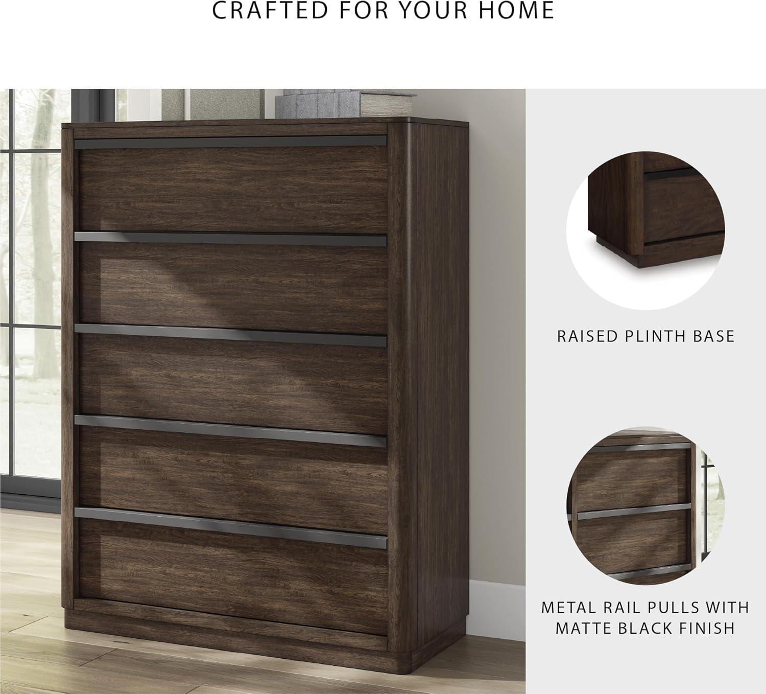 imageSignature Design by Ashley Cielden Coastal 5Drawer Chest of Drawers with Safety Stop and Textured Cane Details Light BrownBrown