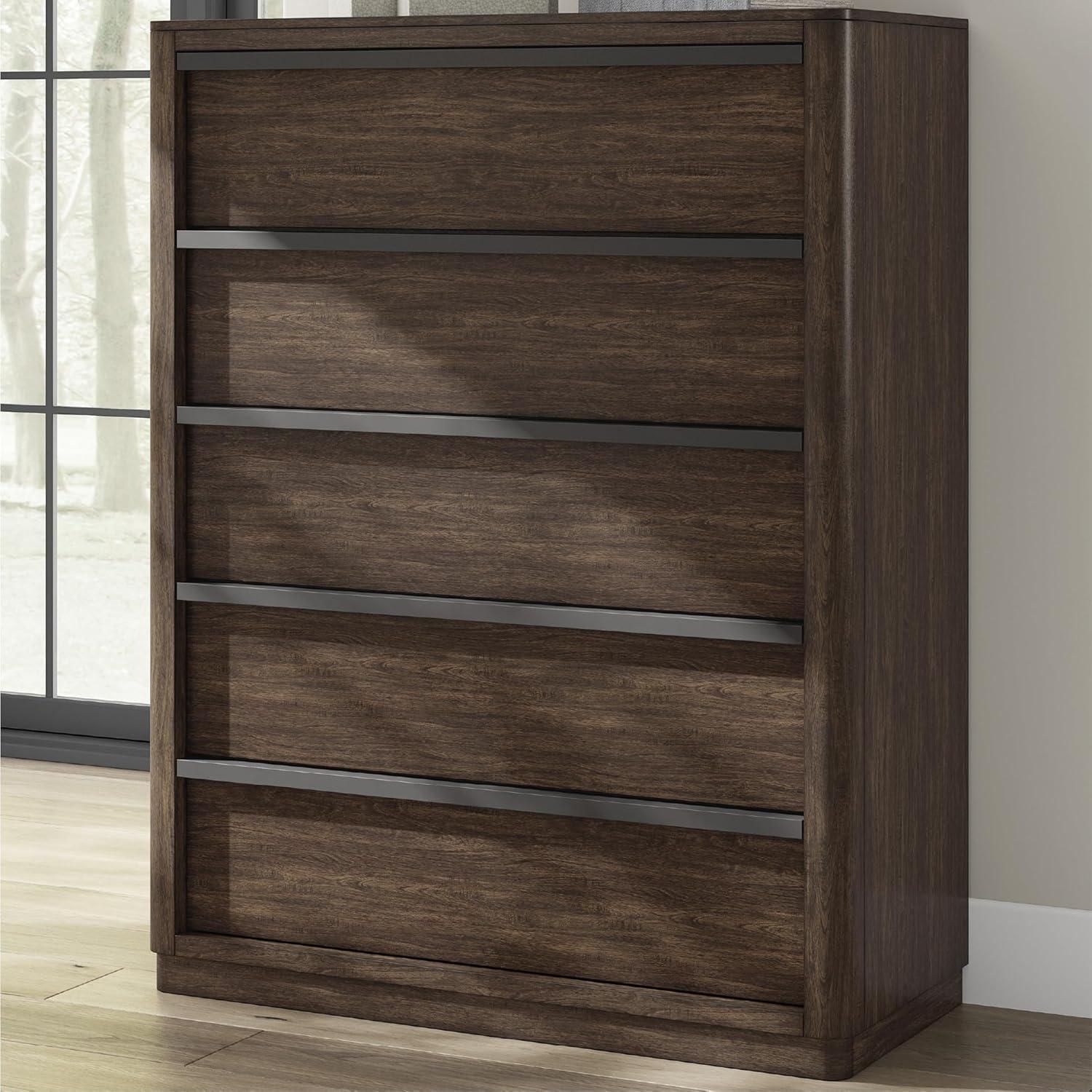 imageSignature Design by Ashley Cielden Coastal 5Drawer Chest of Drawers with Safety Stop and Textured Cane Details Light BrownBrown