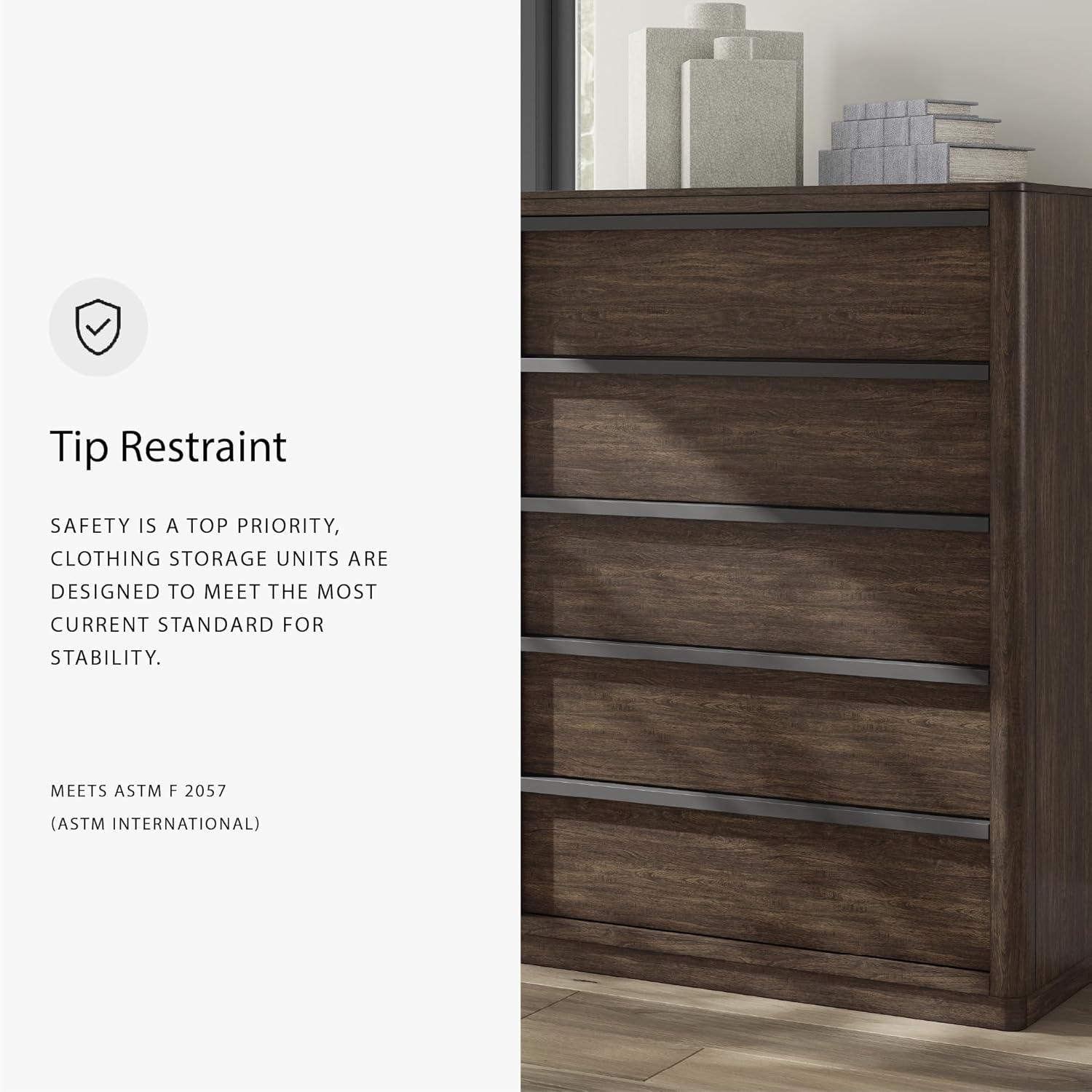 imageSignature Design by Ashley Cielden Coastal 5Drawer Chest of Drawers with Safety Stop and Textured Cane Details Light BrownBrown