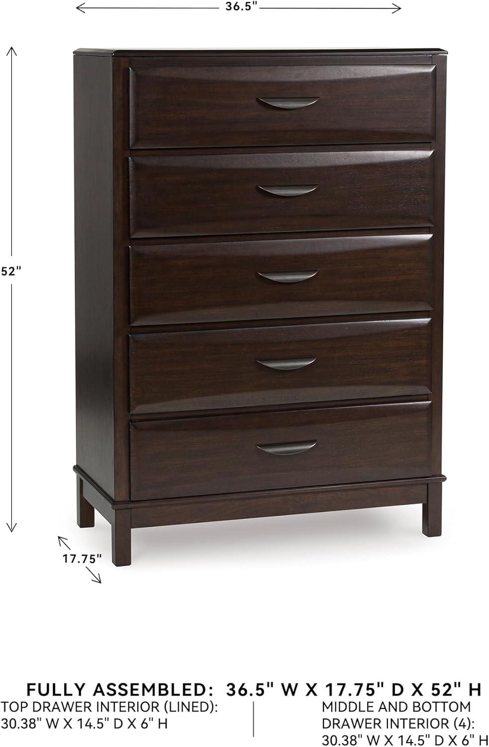 imageSignature Design by Ashley Cielden Coastal 5Drawer Chest of Drawers with Safety Stop and Textured Cane Details Light BrownDark Brown