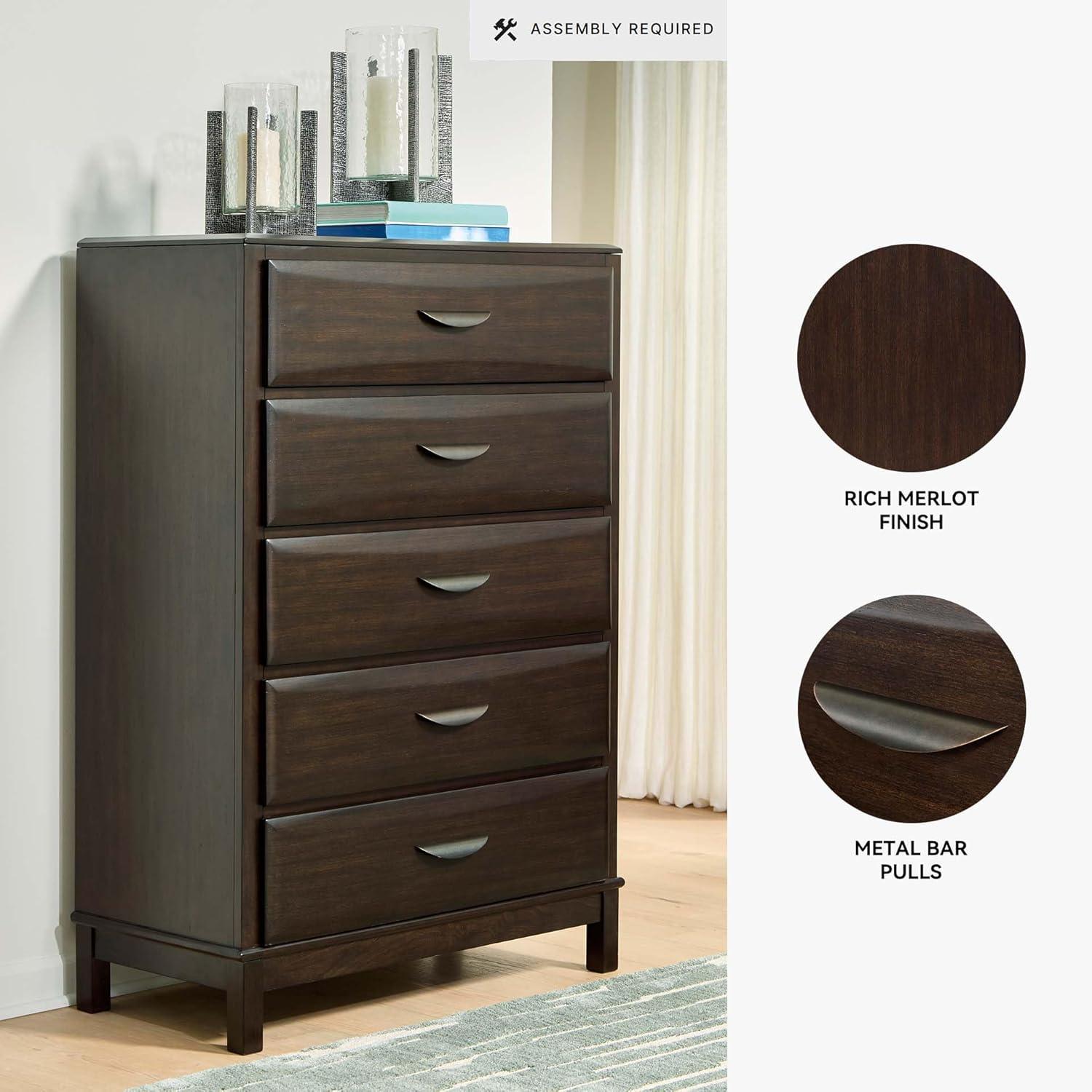 imageSignature Design by Ashley Cielden Coastal 5Drawer Chest of Drawers with Safety Stop and Textured Cane Details Light BrownDark Brown