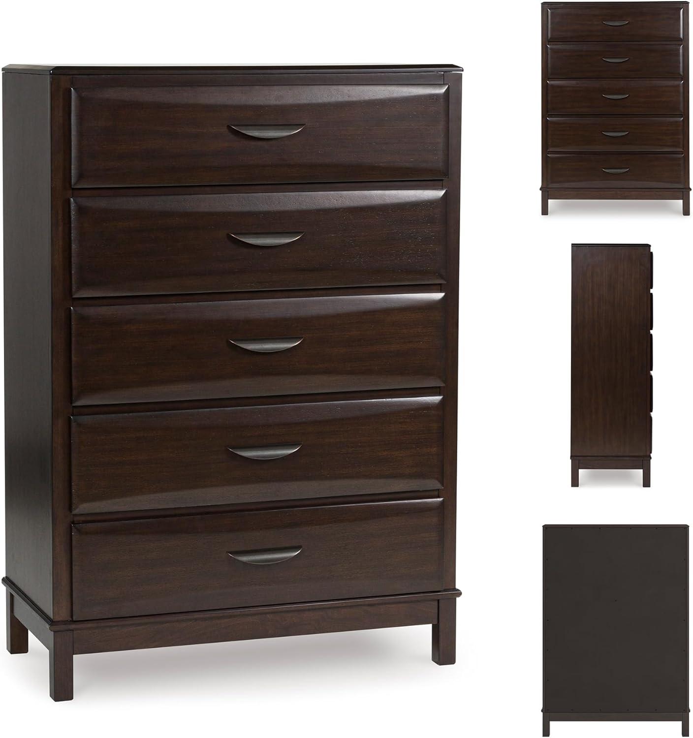 imageSignature Design by Ashley Cielden Coastal 5Drawer Chest of Drawers with Safety Stop and Textured Cane Details Light BrownDark Brown