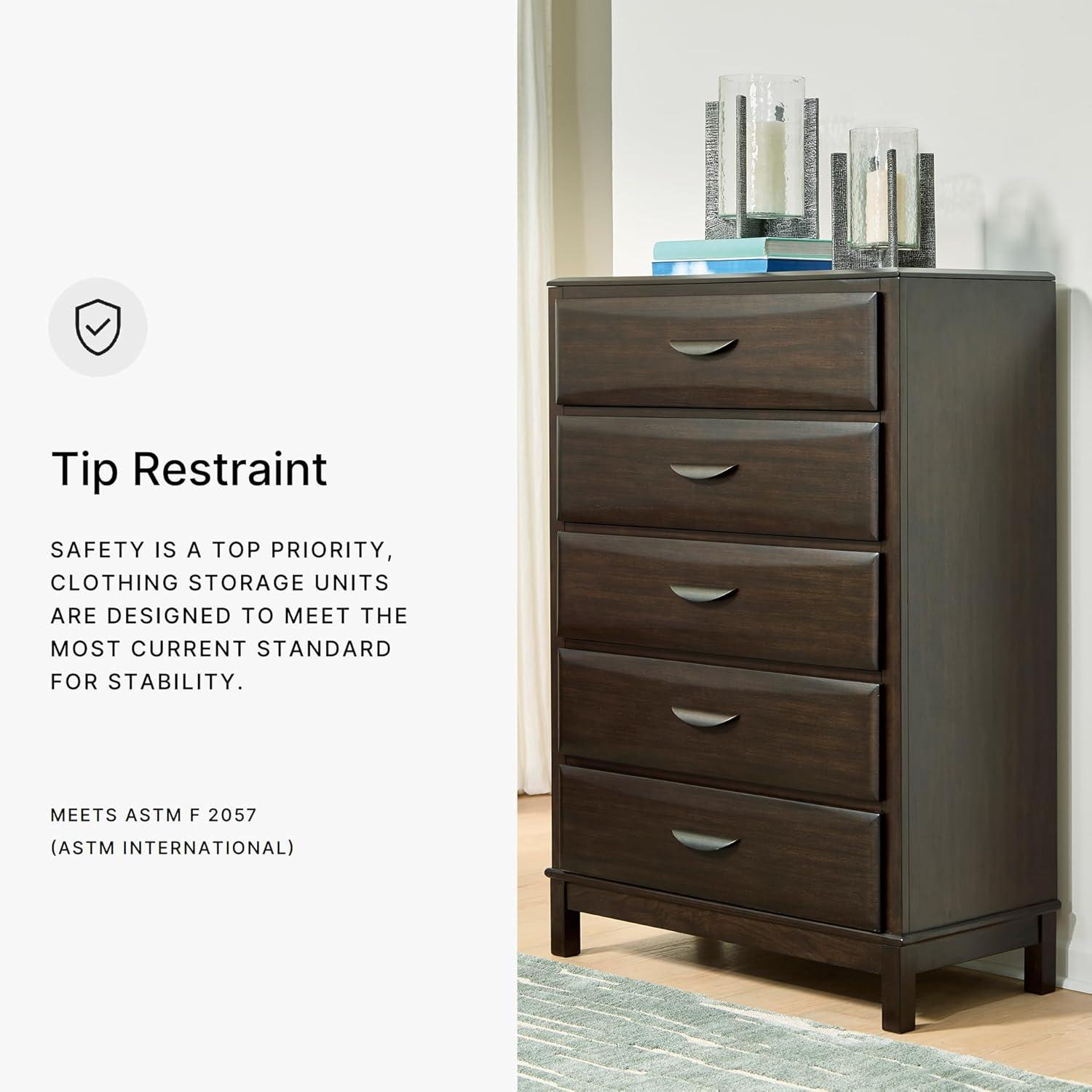 imageSignature Design by Ashley Cielden Coastal 5Drawer Chest of Drawers with Safety Stop and Textured Cane Details Light BrownDark Brown