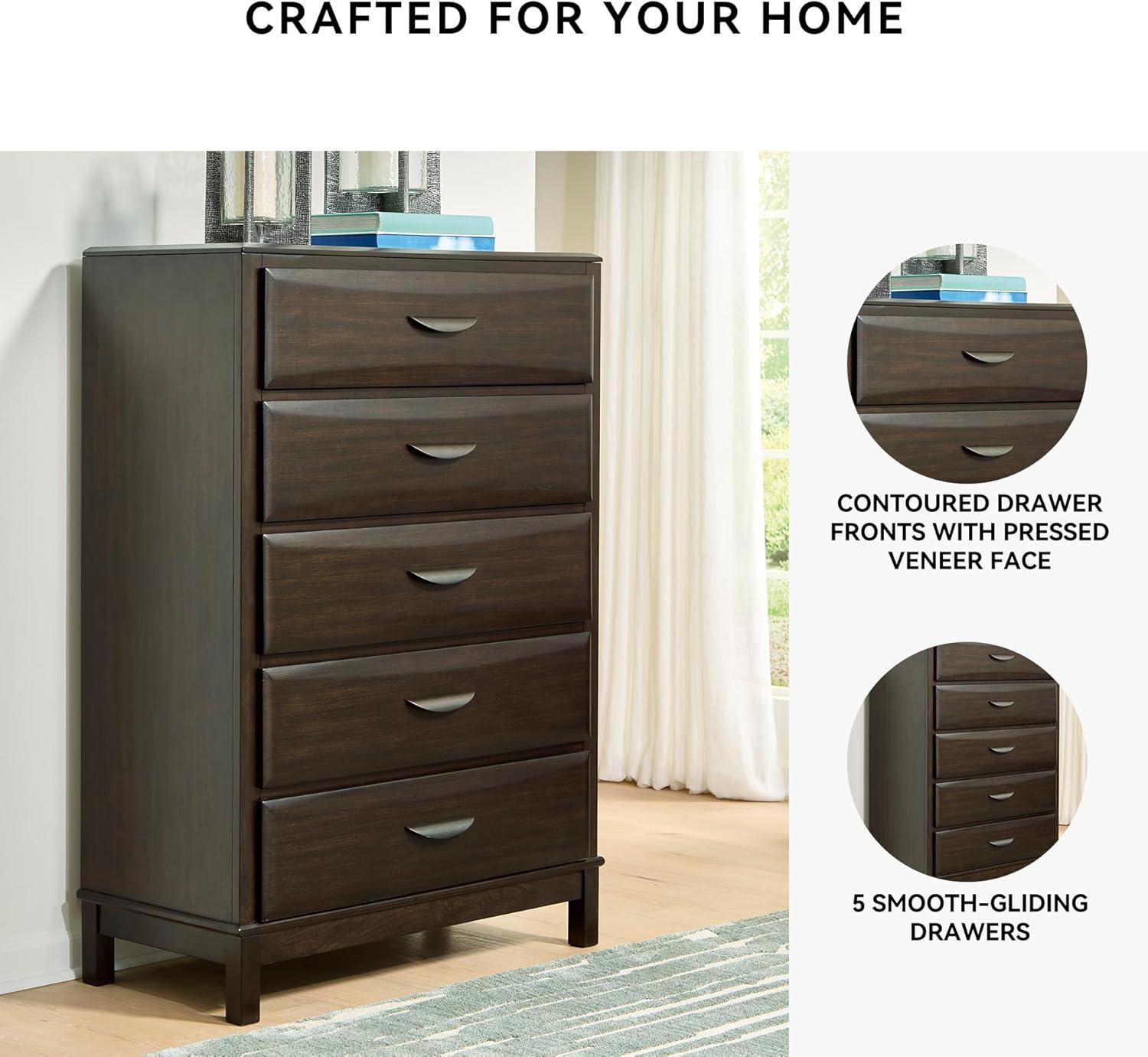 imageSignature Design by Ashley Cielden Coastal 5Drawer Chest of Drawers with Safety Stop and Textured Cane Details Light BrownDark Brown