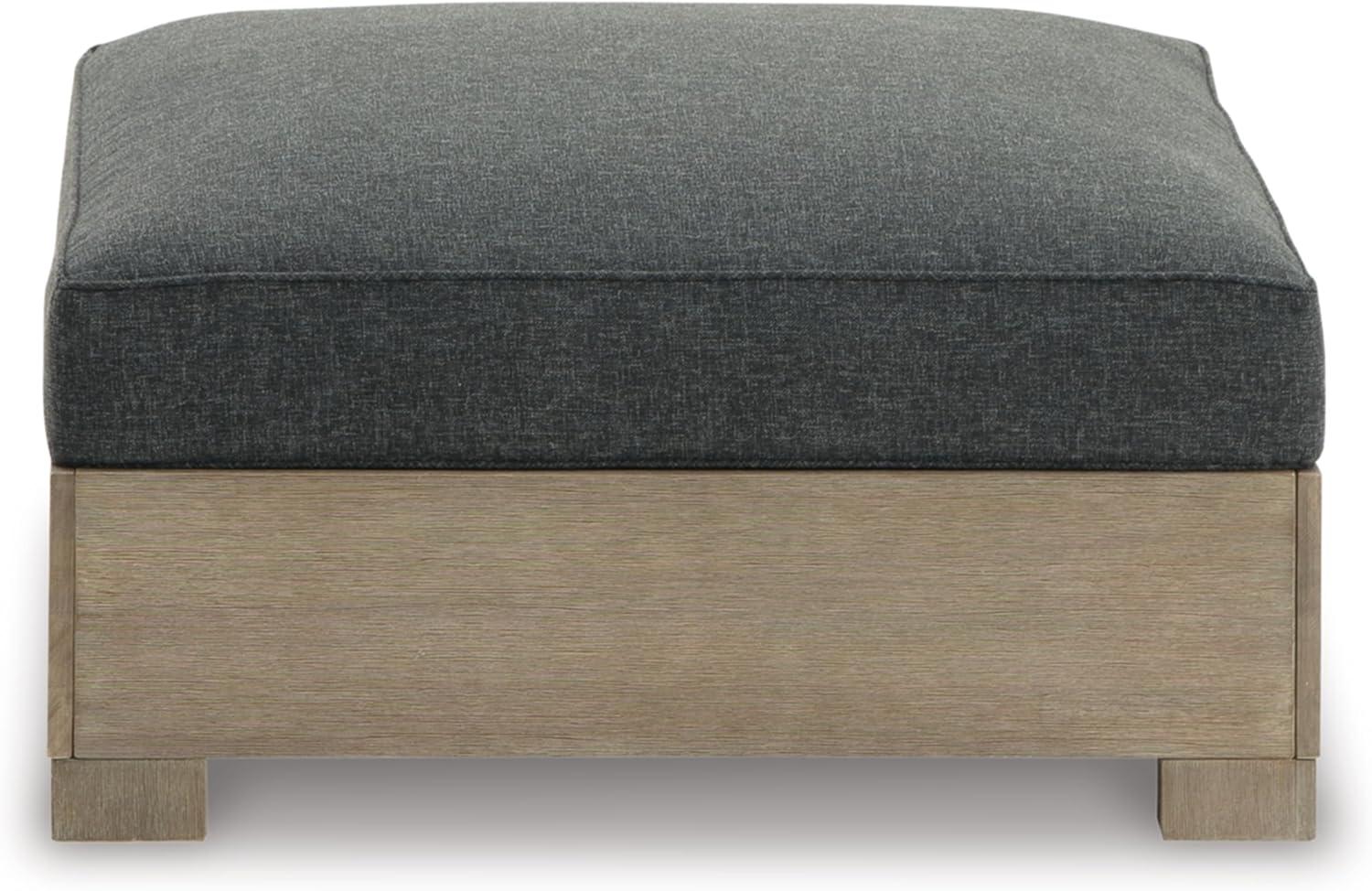 imageSignature Design by Ashley Citrine Park Casual Outdoor Ottoman with Cushion Nuvella Weather Resistant Fabric Light Brown ampamp Gray
