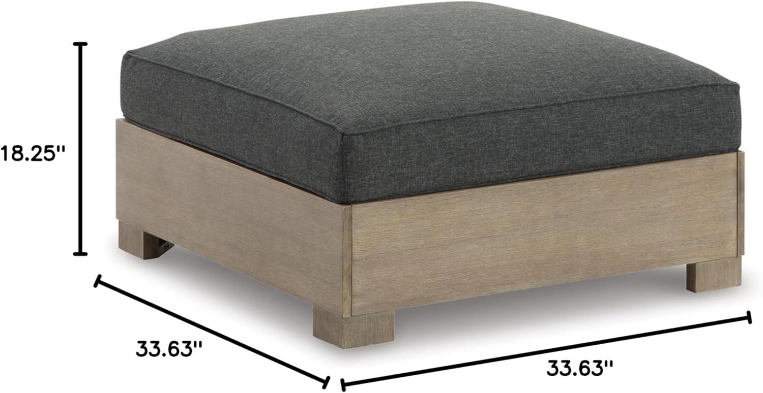 imageSignature Design by Ashley Citrine Park Casual Outdoor Ottoman with Cushion Nuvella Weather Resistant Fabric Light Brown ampamp Gray