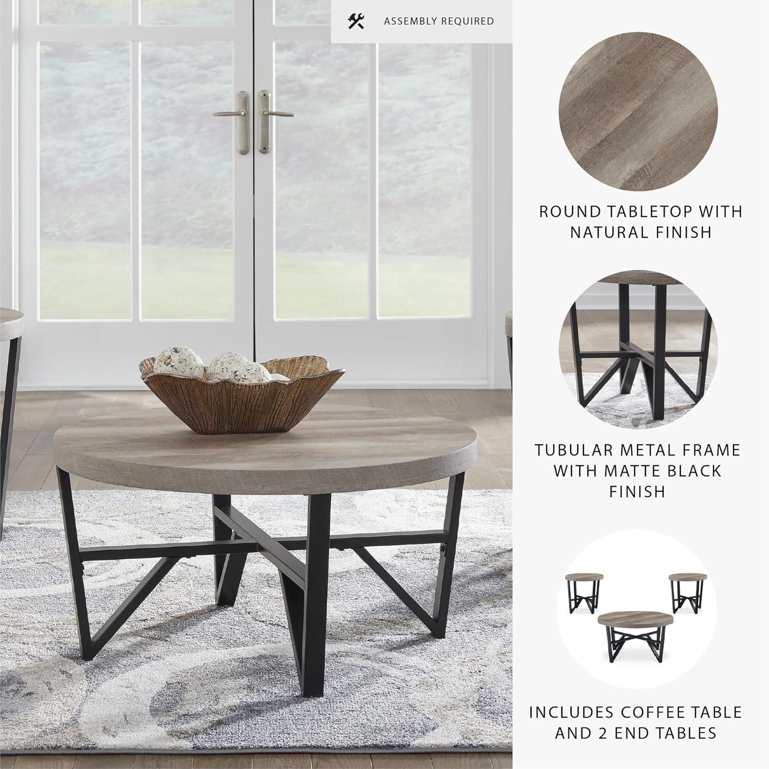 imageSignature Design by Ashley Deanlee Contemporary Table Set with Metal Frame Set of 3 Light Brown ampamp Black