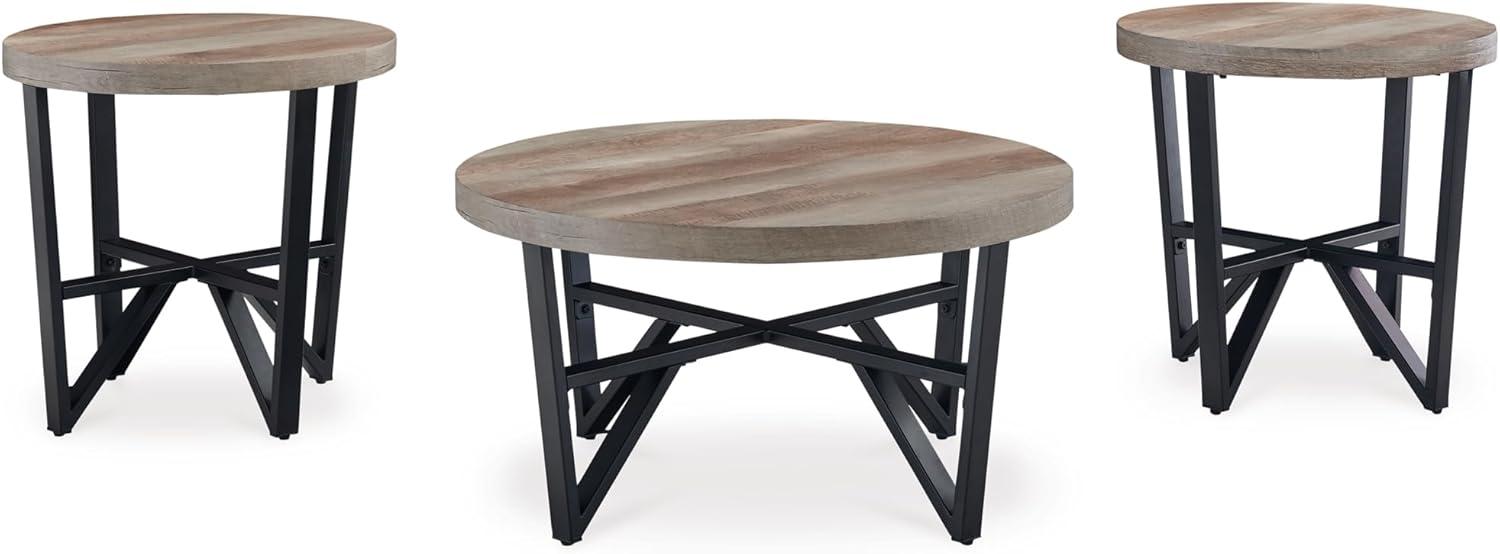 imageSignature Design by Ashley Deanlee Contemporary Table Set with Metal Frame Set of 3 Light Brown ampamp Black