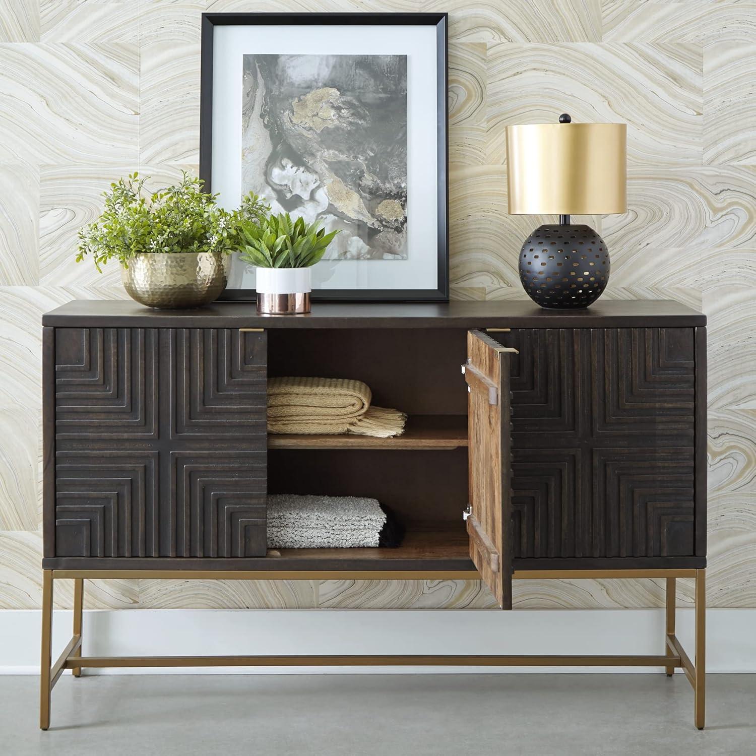 imageSignature Design by Ashley Elinmore MidCentury Modern Accent Cabinet Brown ampamp Gold