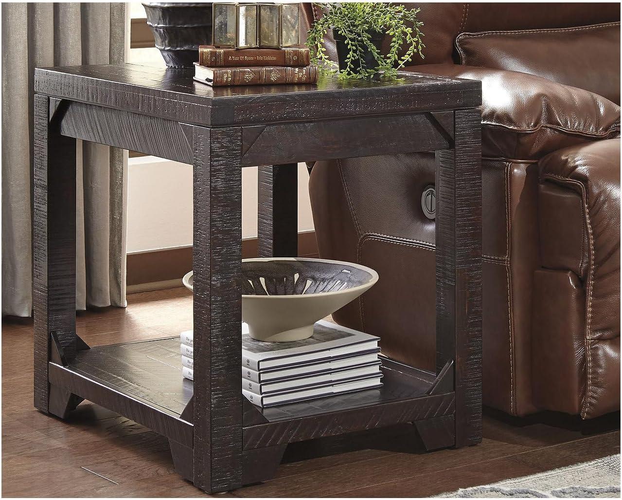 imageSignature Design by Ashley Fregine Farmhouse Square End Table with Floor Shelf Weathered White FinishRustic Brown