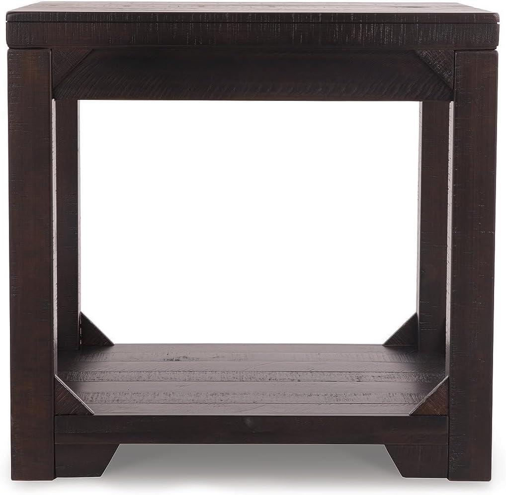 imageSignature Design by Ashley Fregine Farmhouse Square End Table with Floor Shelf Weathered White FinishRustic Brown