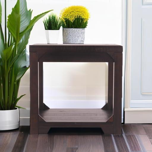imageSignature Design by Ashley Fregine Farmhouse Square End Table with Floor Shelf Weathered White FinishRustic Brown