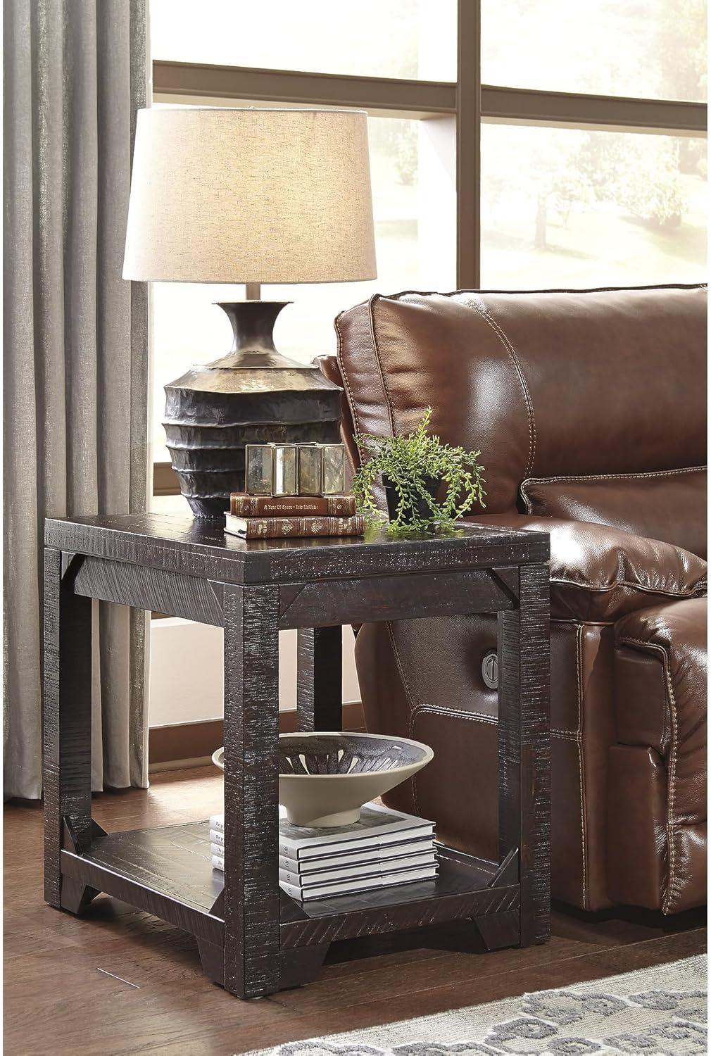 imageSignature Design by Ashley Fregine Farmhouse Square End Table with Floor Shelf Weathered White FinishRustic Brown