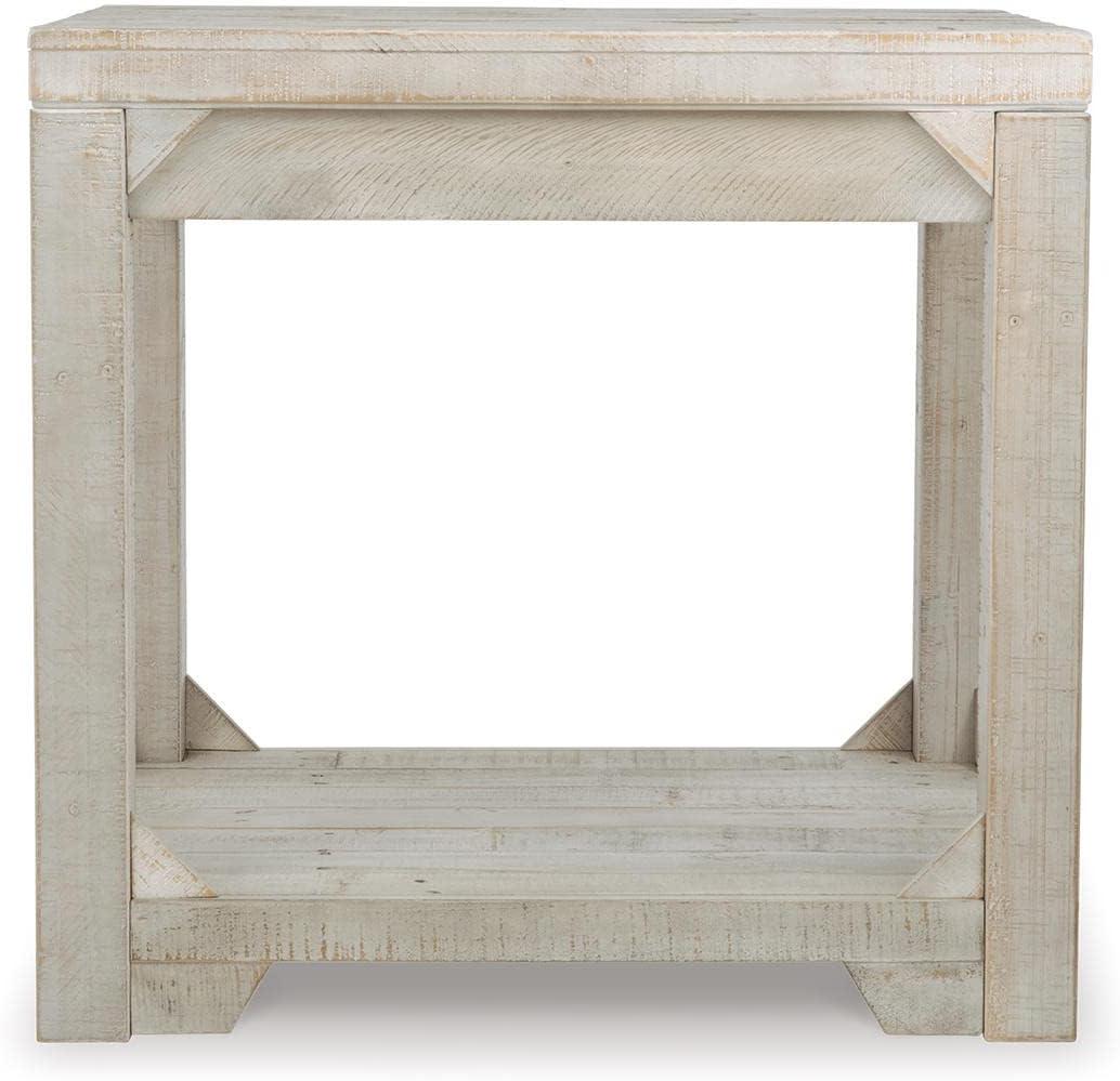 imageSignature Design by Ashley Fregine Farmhouse Square End Table with Floor Shelf Weathered White FinishWhitewash