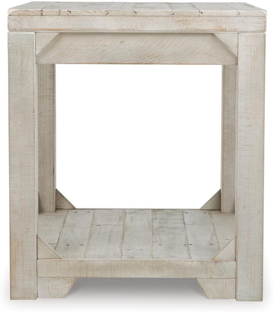 imageSignature Design by Ashley Fregine Farmhouse Square End Table with Floor Shelf Weathered White FinishWhitewash