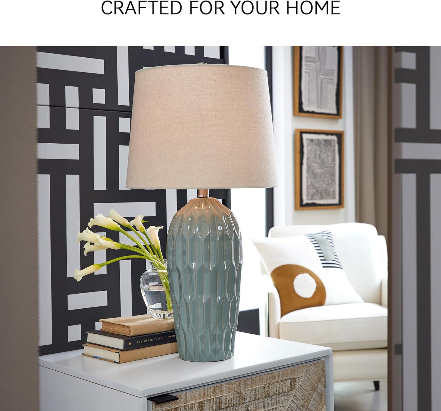 imageSignature Design by Ashley Hadbury Contemporary Ceramic Table Lamp Set with 3Way Switch Set of 2 Light Green ampamp Beige