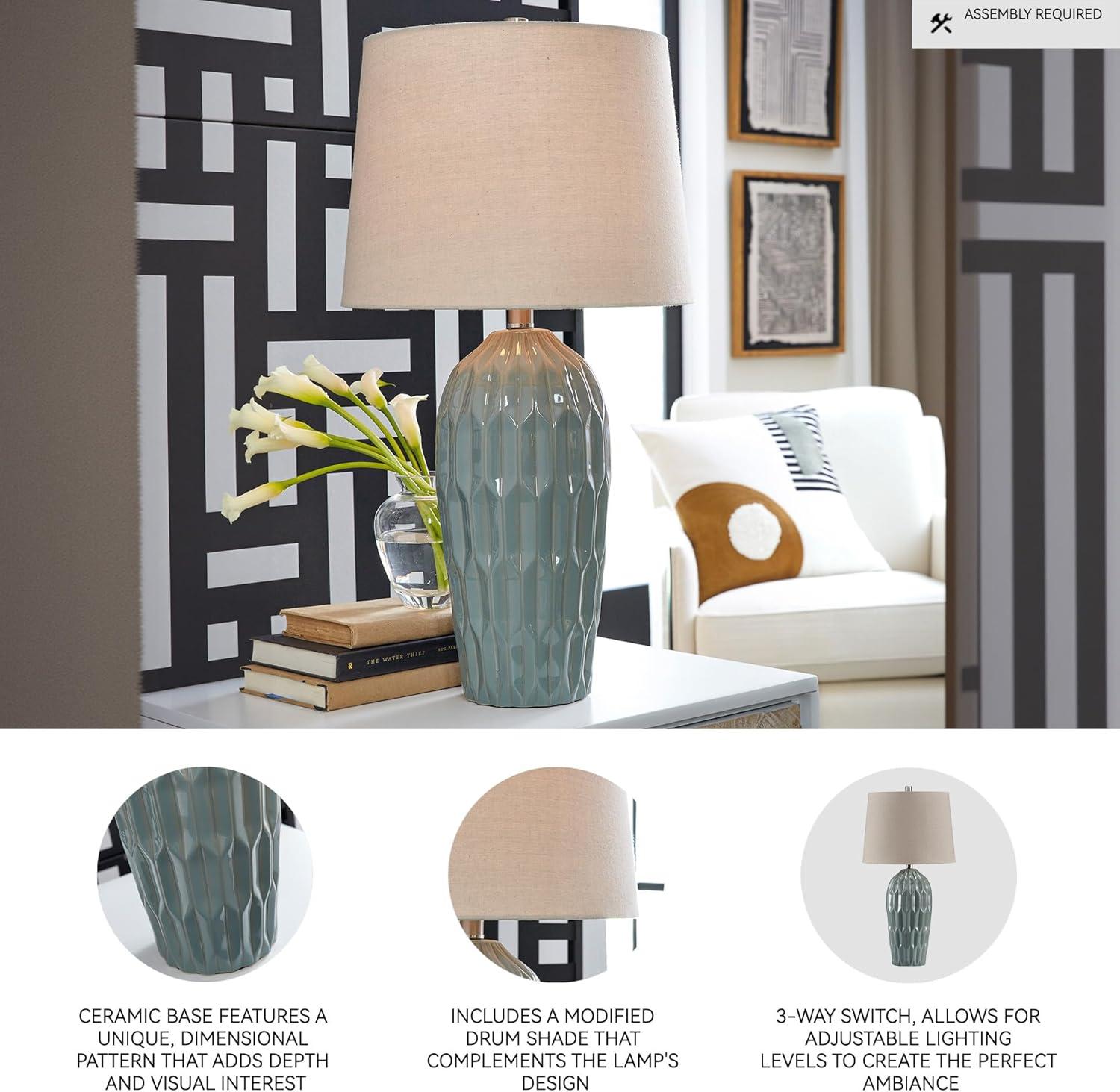 imageSignature Design by Ashley Hadbury Contemporary Ceramic Table Lamp Set with 3Way Switch Set of 2 Light Green ampamp Beige