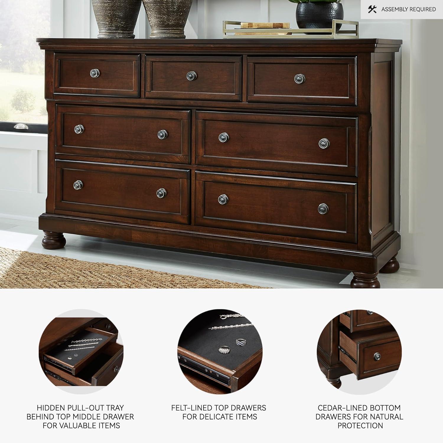 imageSignature Design by Ashley Hyanna Rustic SmoothGliding 6Drawer Dresser and Mirror with Safety Stop Light BrownDark Brown