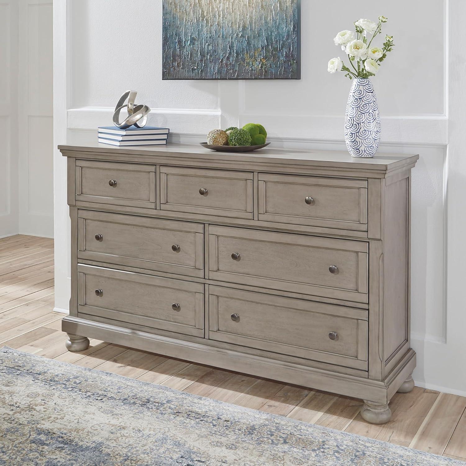 imageSignature Design by Ashley Hyanna Rustic SmoothGliding 6Drawer Dresser and Mirror with Safety Stop Light BrownLight Gray