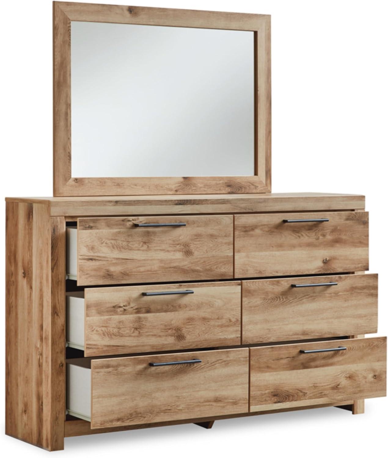imageSignature Design by Ashley Hyanna Rustic SmoothGliding 6Drawer Dresser and Mirror with Safety Stop Light BrownTan Brown