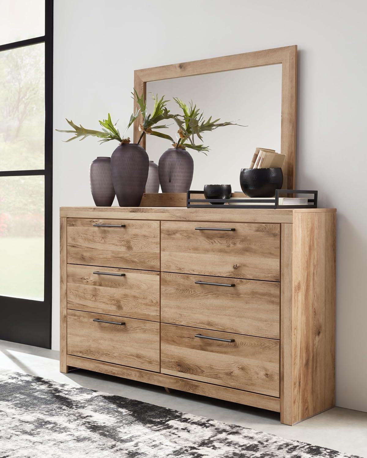 imageSignature Design by Ashley Hyanna Rustic SmoothGliding 6Drawer Dresser and Mirror with Safety Stop Light BrownTan Brown