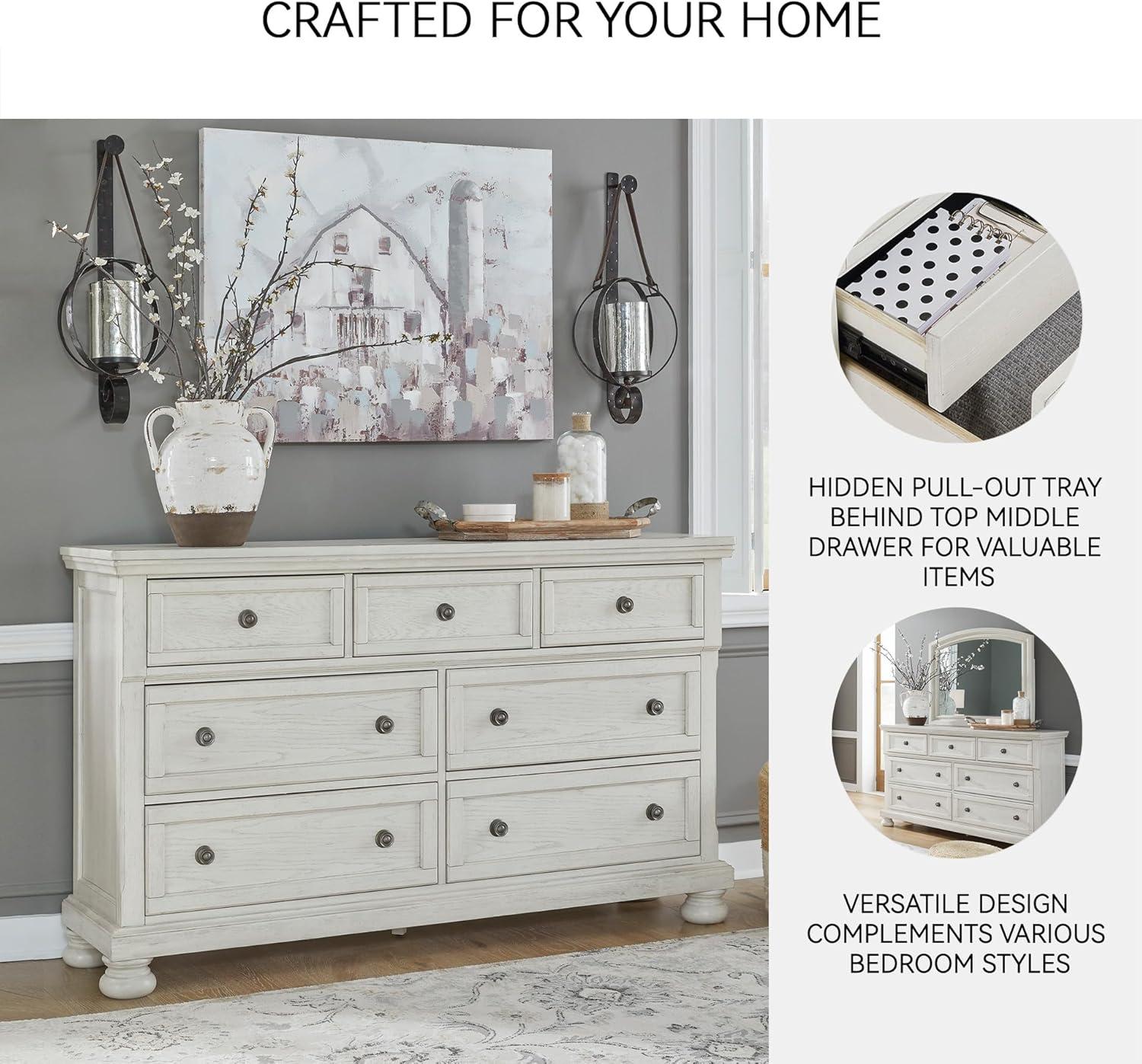 imageSignature Design by Ashley Hyanna Rustic SmoothGliding 6Drawer Dresser and Mirror with Safety Stop Light BrownWhite