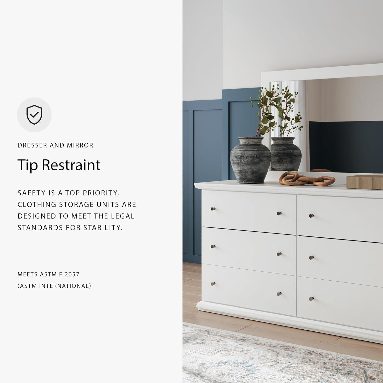 imageSignature Design by Ashley Hyanna Rustic SmoothGliding 6Drawer Dresser and Mirror with Safety Stop Light BrownWhite