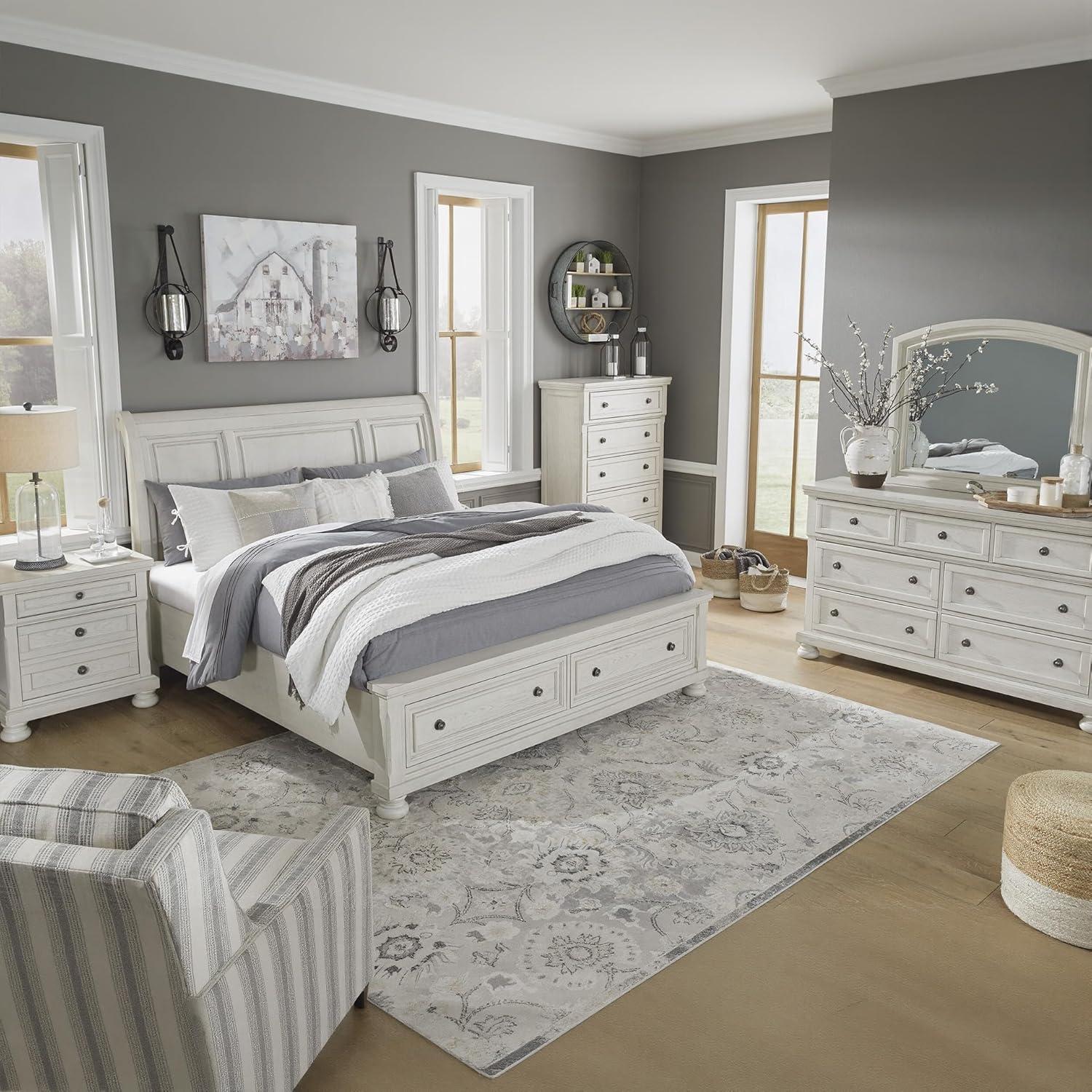 imageSignature Design by Ashley Hyanna Rustic SmoothGliding 6Drawer Dresser and Mirror with Safety Stop Light BrownWhite