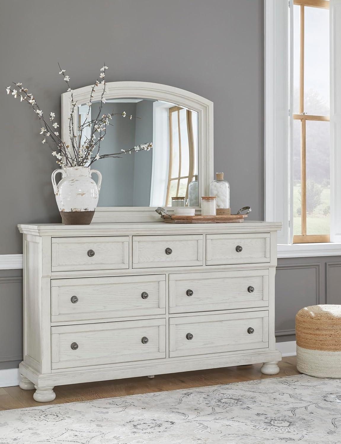 imageSignature Design by Ashley Hyanna Rustic SmoothGliding 6Drawer Dresser and Mirror with Safety Stop Light BrownWhite