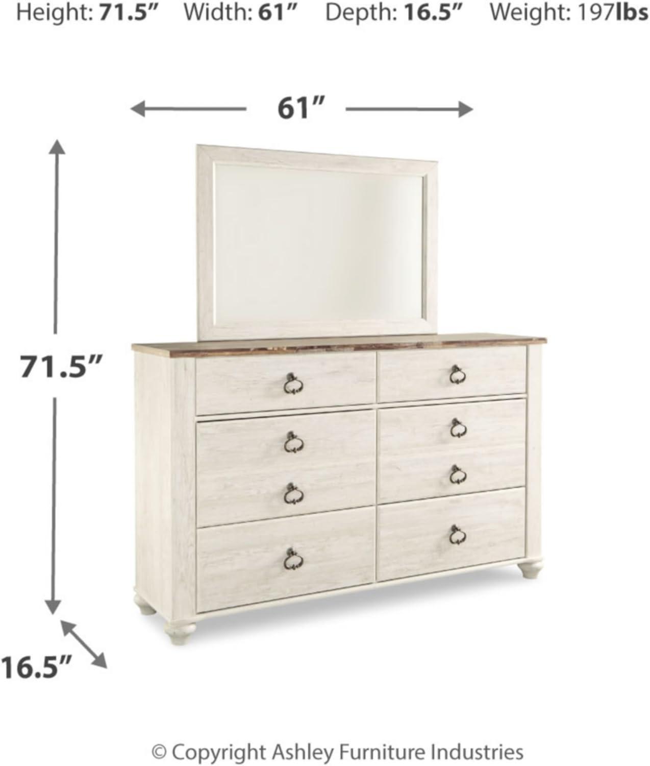 imageSignature Design by Ashley Hyanna Rustic SmoothGliding 6Drawer Dresser and Mirror with Safety Stop Light BrownWhitewash Brown