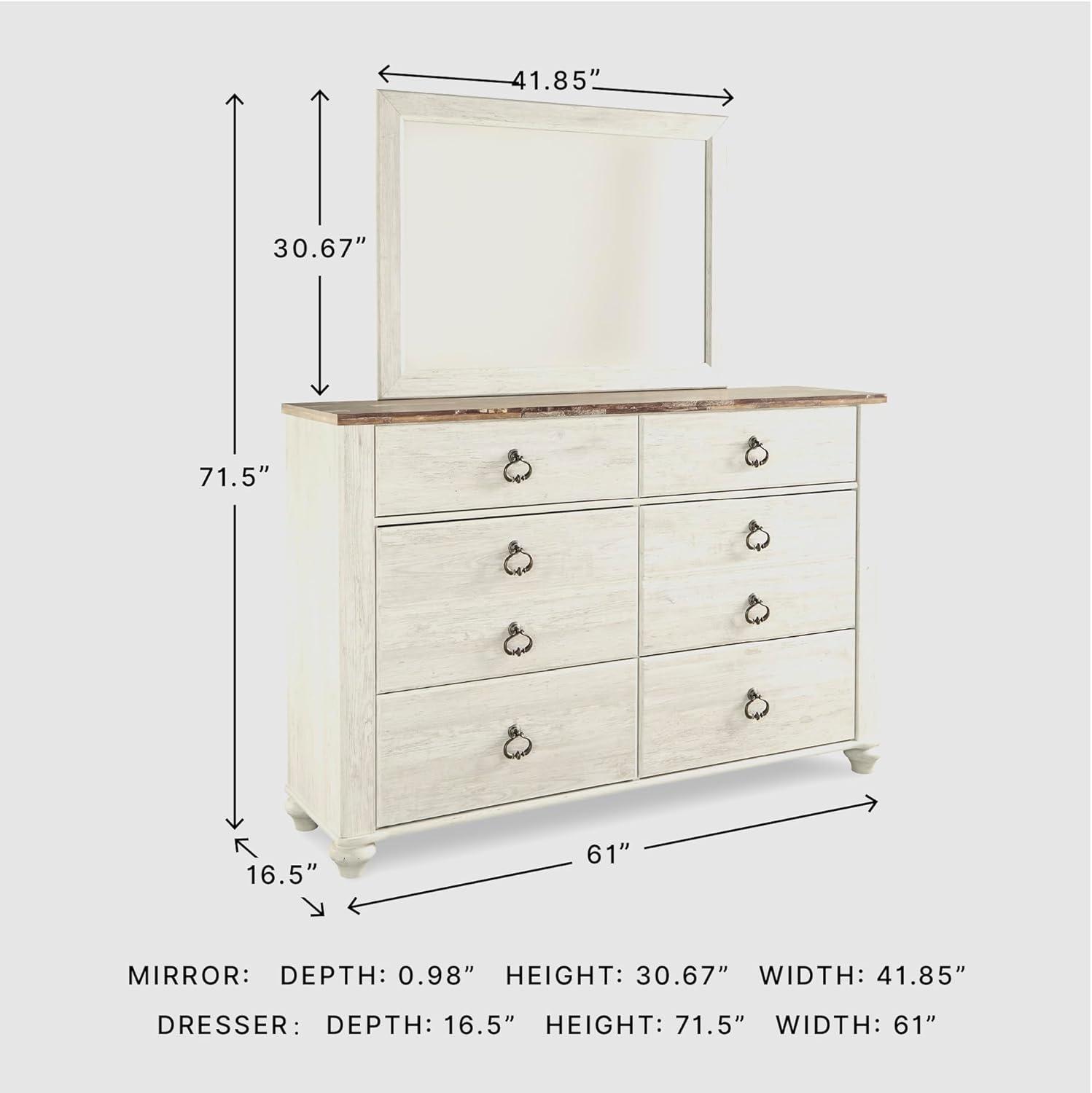 imageSignature Design by Ashley Hyanna Rustic SmoothGliding 6Drawer Dresser and Mirror with Safety Stop Light BrownWhitewash Brown