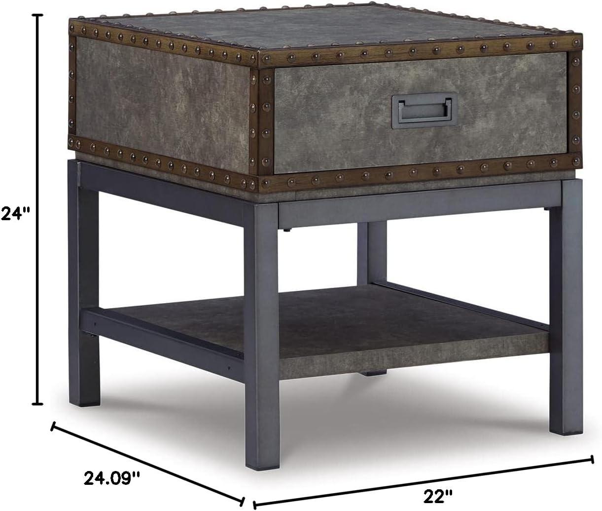 imageSignature Design by Ashley Johurst Rustic Square End Table 1 Drawer and Fixed Lower Shelf Rustic BrownBrown