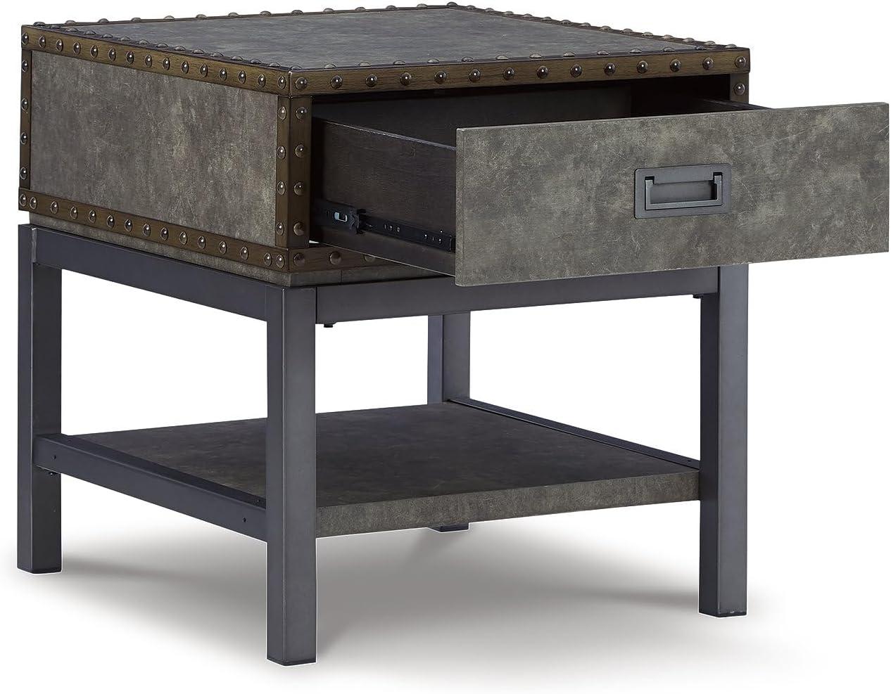 imageSignature Design by Ashley Johurst Rustic Square End Table 1 Drawer and Fixed Lower Shelf Rustic BrownBrown