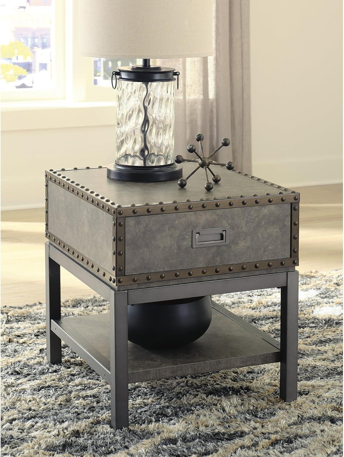 imageSignature Design by Ashley Johurst Rustic Square End Table 1 Drawer and Fixed Lower Shelf Rustic BrownBrown