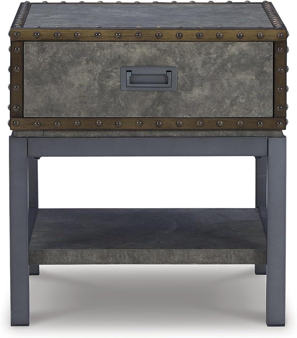 imageSignature Design by Ashley Johurst Rustic Square End Table 1 Drawer and Fixed Lower Shelf Rustic BrownBrown