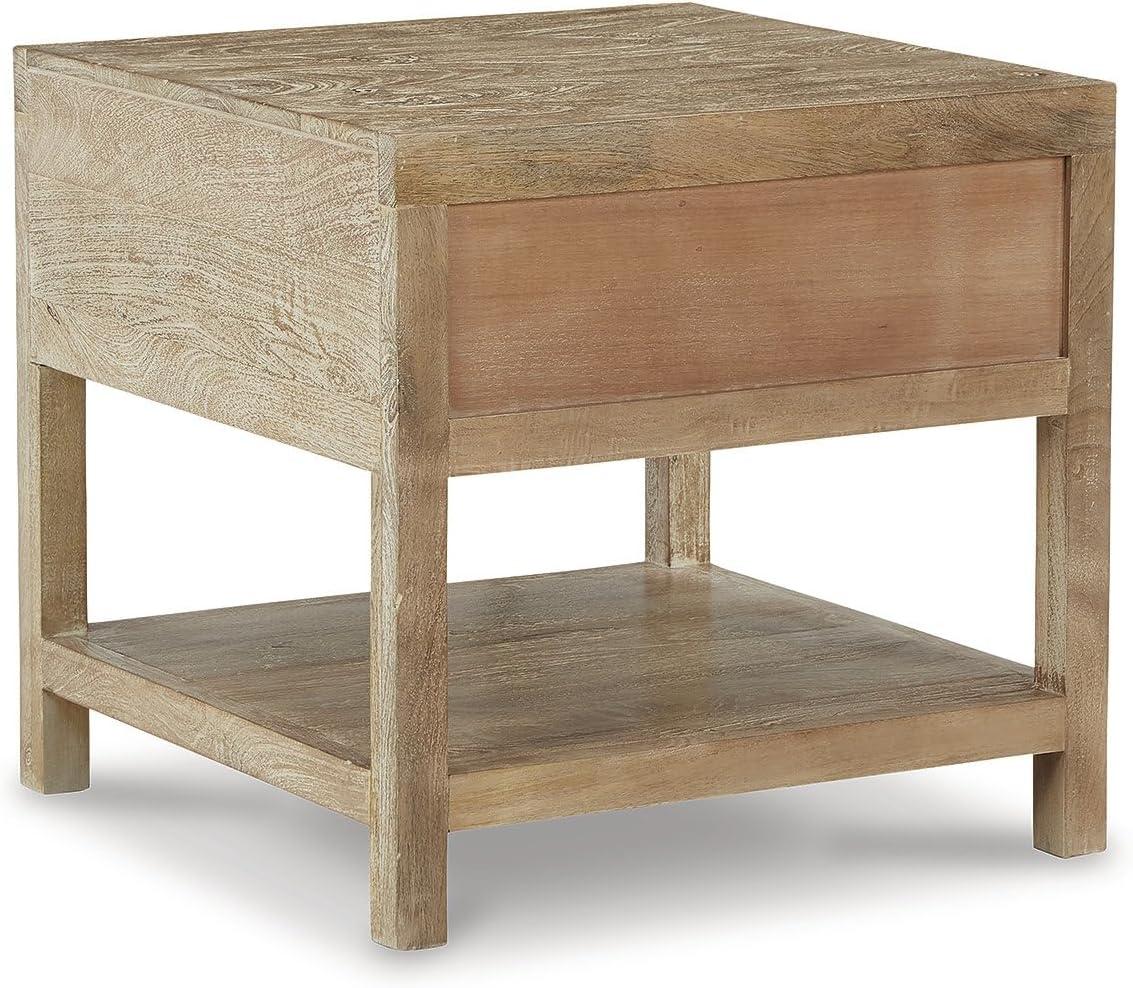 imageSignature Design by Ashley Johurst Rustic Square End Table 1 Drawer and Fixed Lower Shelf Rustic BrownLight Brown