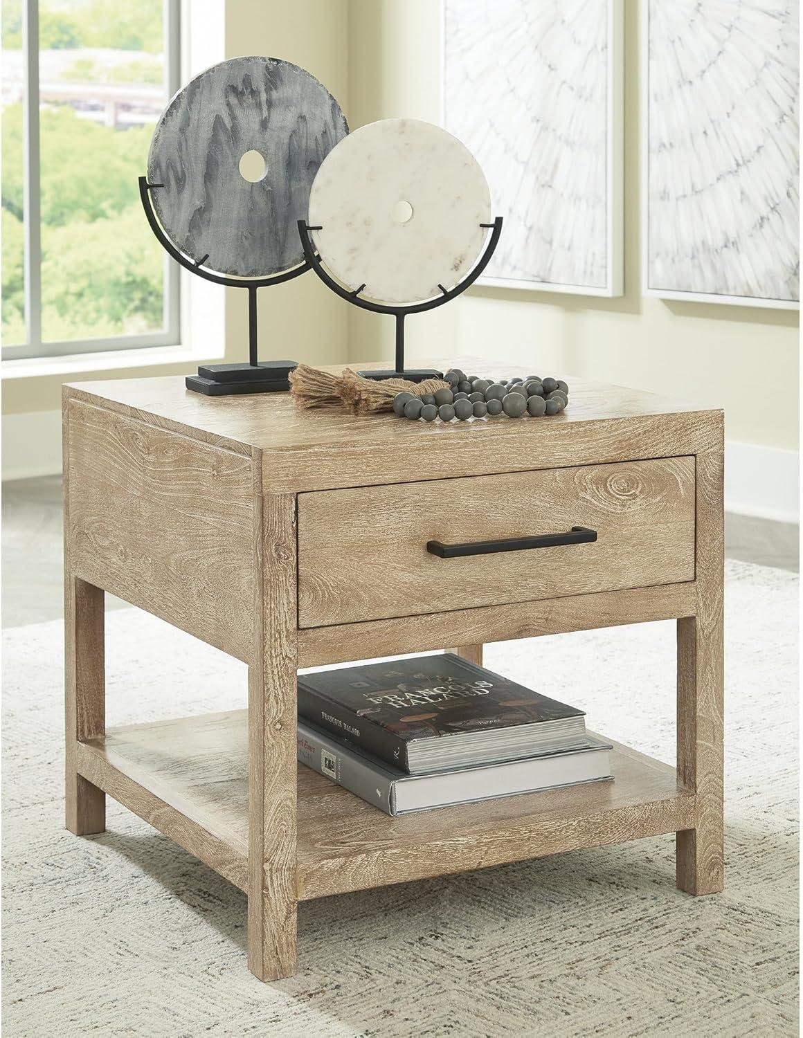 imageSignature Design by Ashley Johurst Rustic Square End Table 1 Drawer and Fixed Lower Shelf Rustic BrownLight Brown