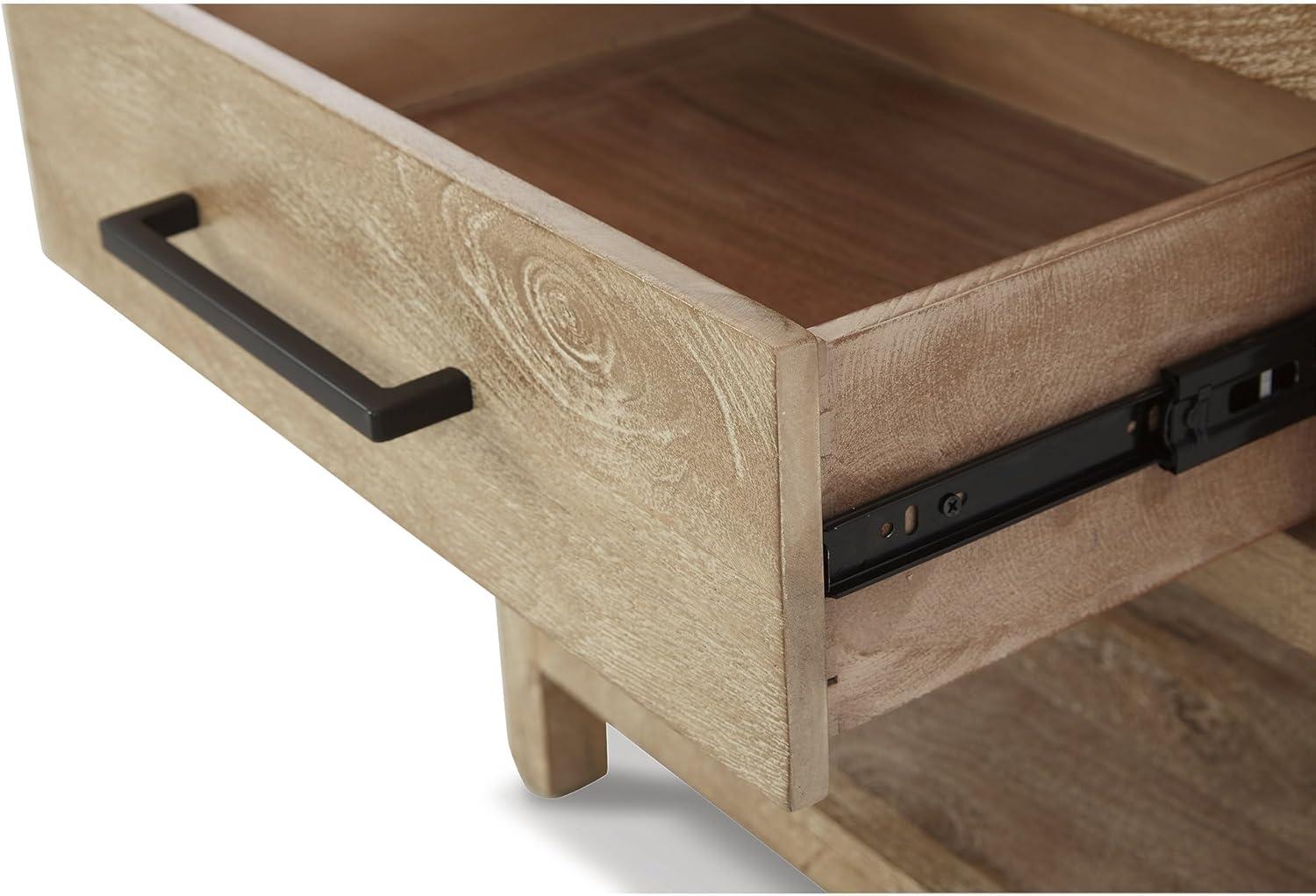 imageSignature Design by Ashley Johurst Rustic Square End Table 1 Drawer and Fixed Lower Shelf Rustic BrownLight Brown