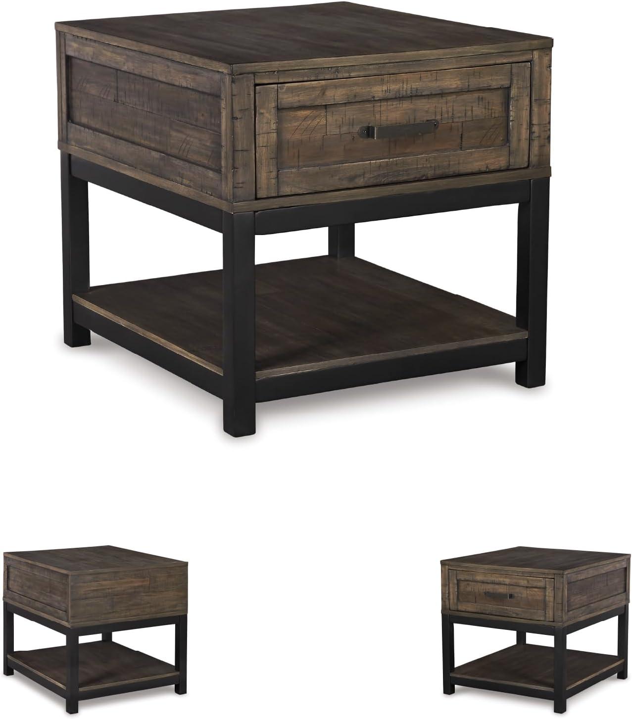 imageSignature Design by Ashley Johurst Rustic Square End Table 1 Drawer and Fixed Lower Shelf Rustic BrownRustic Brown