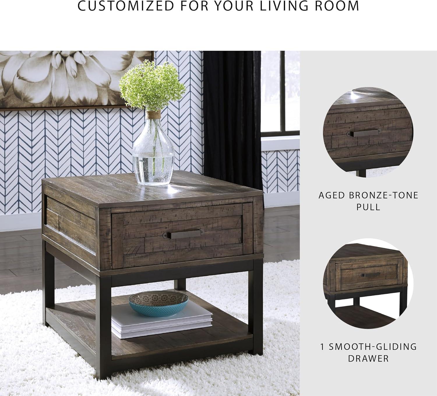 imageSignature Design by Ashley Johurst Rustic Square End Table 1 Drawer and Fixed Lower Shelf Rustic BrownRustic Brown