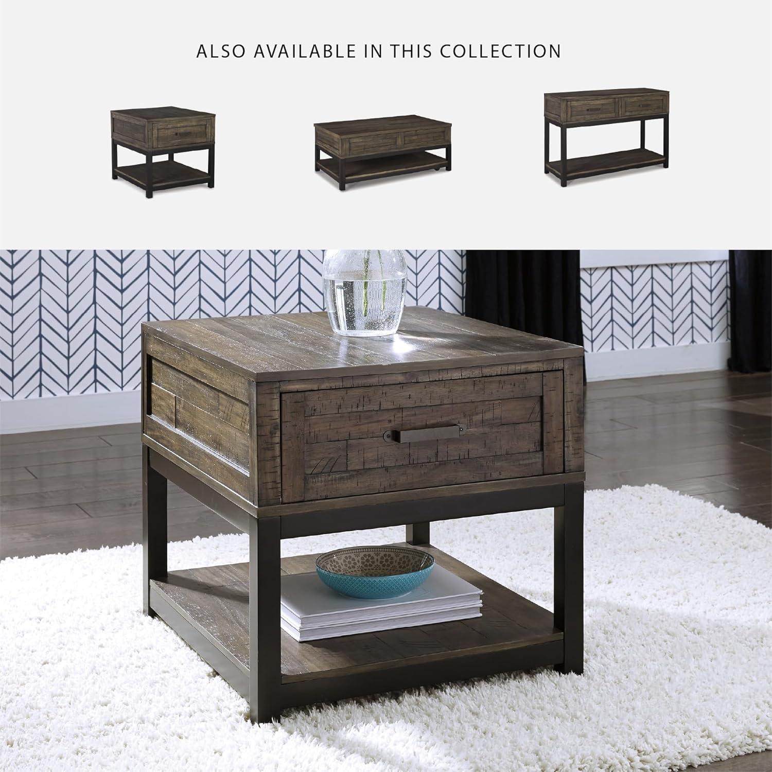 imageSignature Design by Ashley Johurst Rustic Square End Table 1 Drawer and Fixed Lower Shelf Rustic BrownRustic Brown