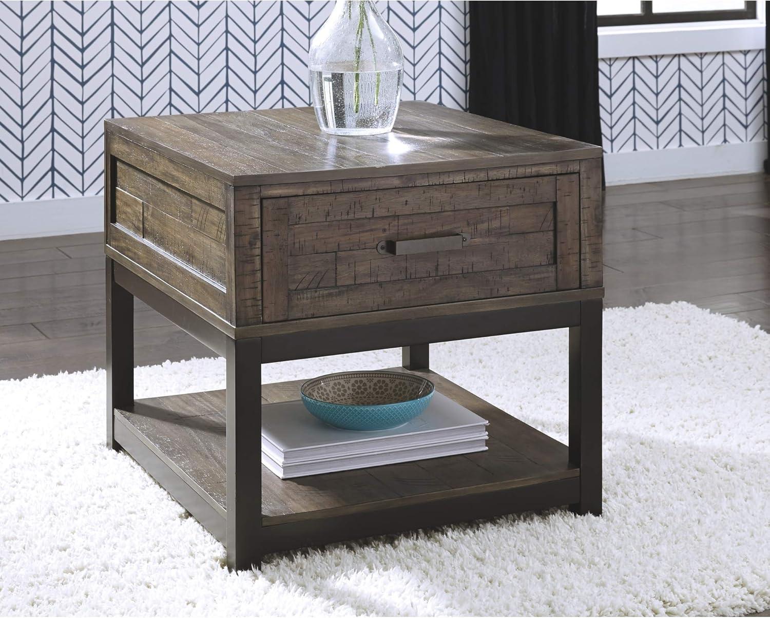 imageSignature Design by Ashley Johurst Rustic Square End Table 1 Drawer and Fixed Lower Shelf Rustic BrownRustic Brown