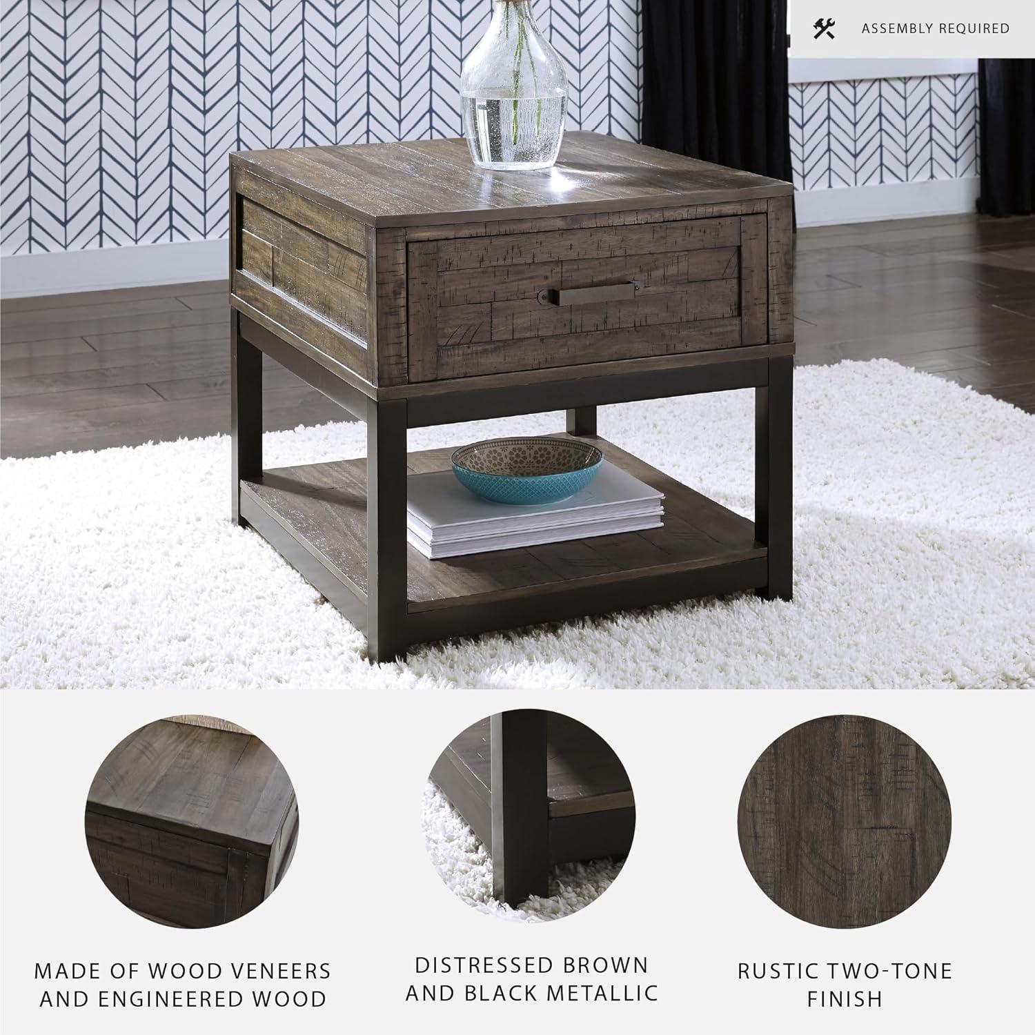 imageSignature Design by Ashley Johurst Rustic Square End Table 1 Drawer and Fixed Lower Shelf Rustic BrownRustic Brown