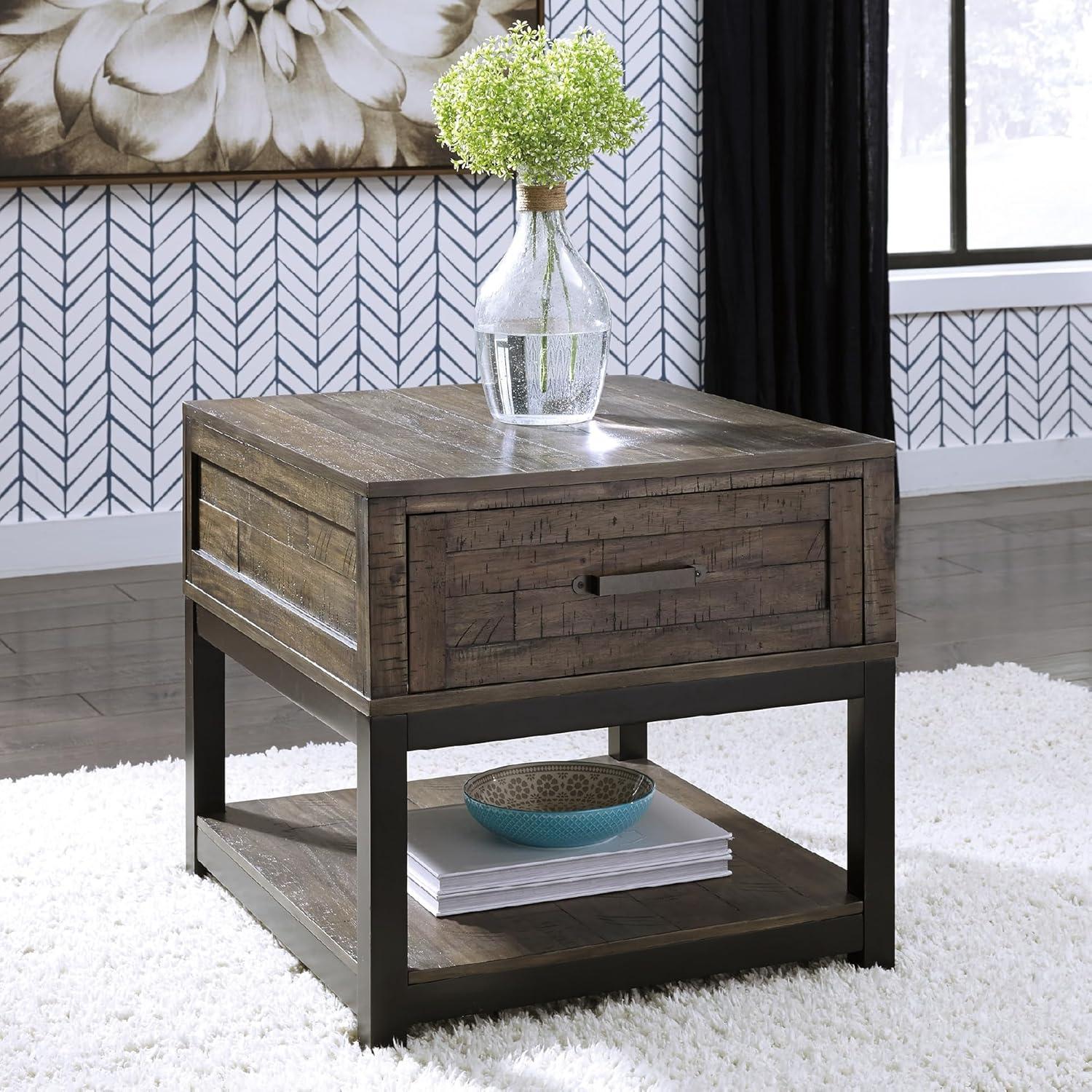 imageSignature Design by Ashley Johurst Rustic Square End Table 1 Drawer and Fixed Lower Shelf Rustic BrownRustic Brown