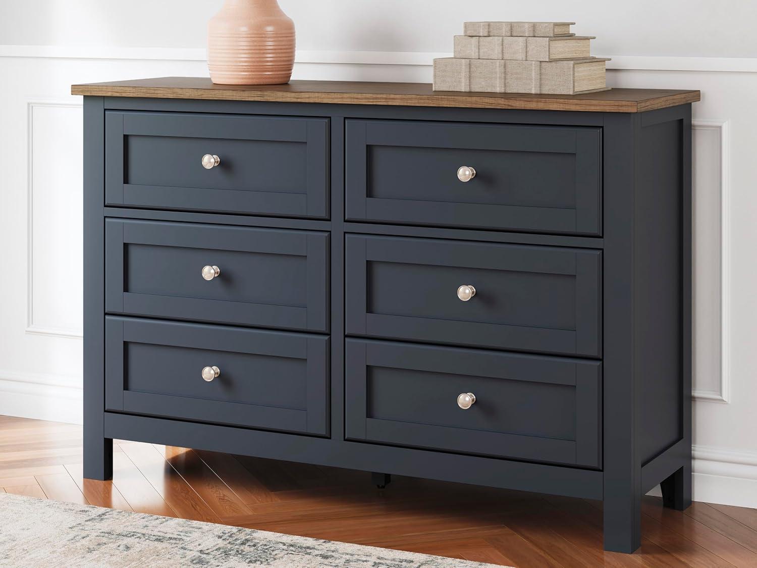 imageSignature Design by Ashley Landocken Shaker 6Drawer Dresser with Metal Knobs Light Brown ampamp Blue6 Drawer Dresser