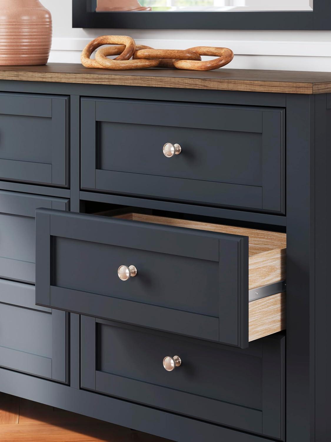 imageSignature Design by Ashley Landocken Shaker 6Drawer Dresser with Metal Knobs Light Brown ampamp Blue6 Drawer Dresser