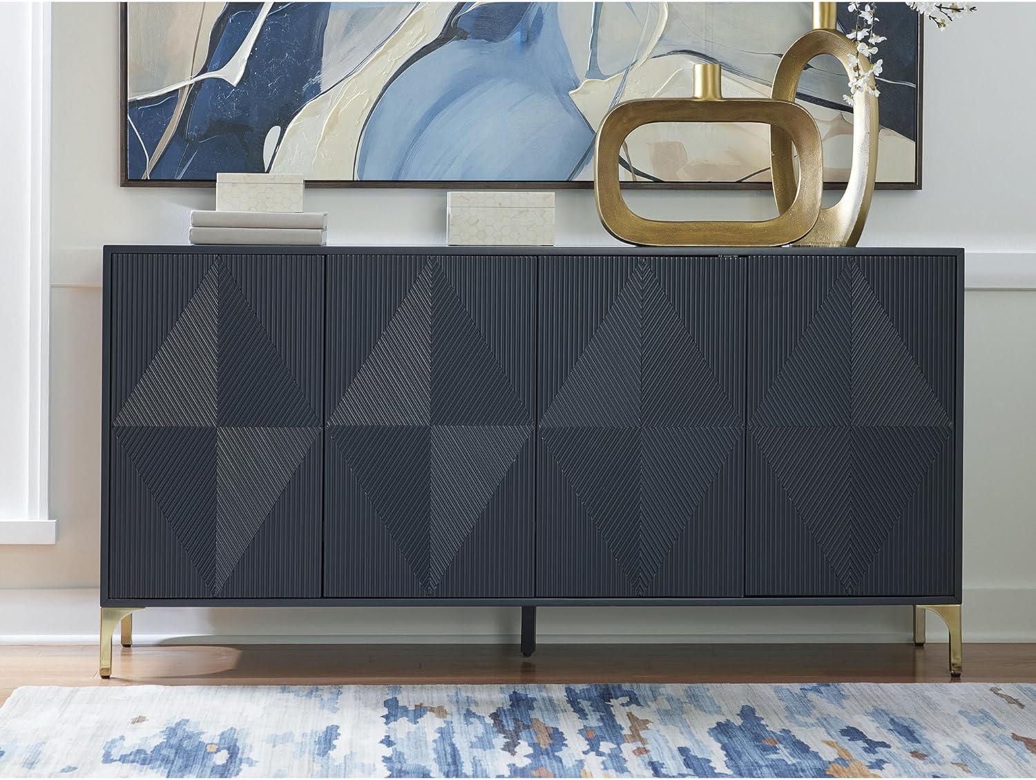 imageSignature Design by Ashley Loirwick Contemporary Accent Cabinet with Shelf and Geometric Pattern Blue