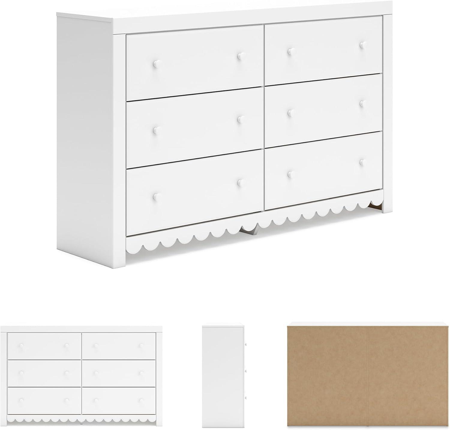 imageSignature Design by Ashley Mollviney Coastal 6Drawer Dresser with Safety Stop and Scalloped Detailing White