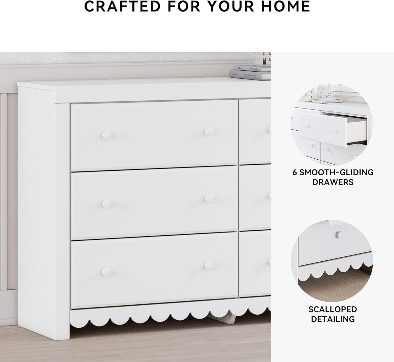 imageSignature Design by Ashley Mollviney Coastal 6Drawer Dresser with Safety Stop and Scalloped Detailing White